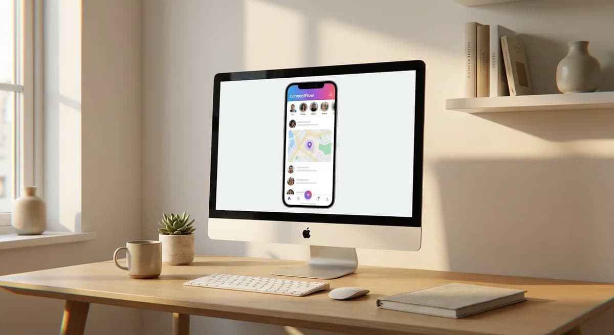 iMac mockup in golden hour lighting with website displayed