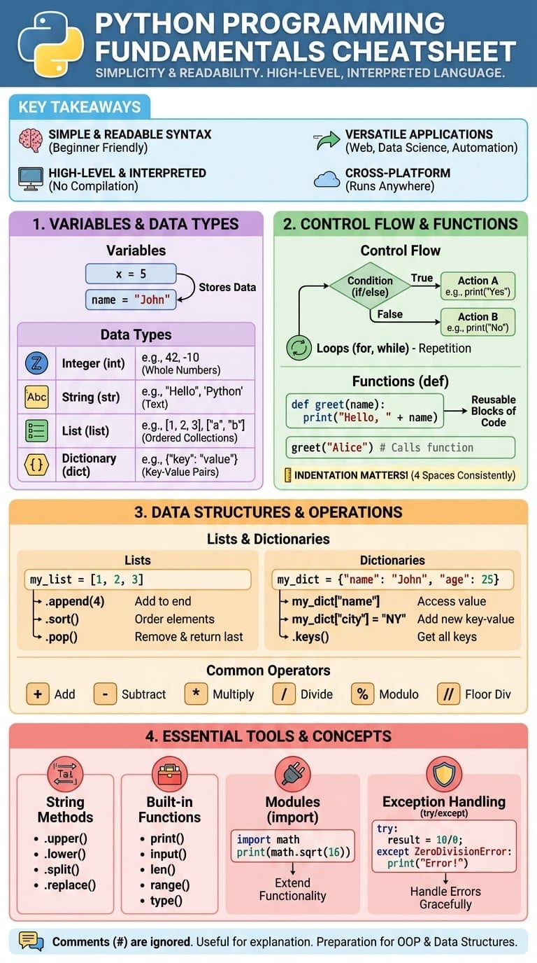 YouTube video summarizer generating colorful infographic cheatsheet from Python programming lecture