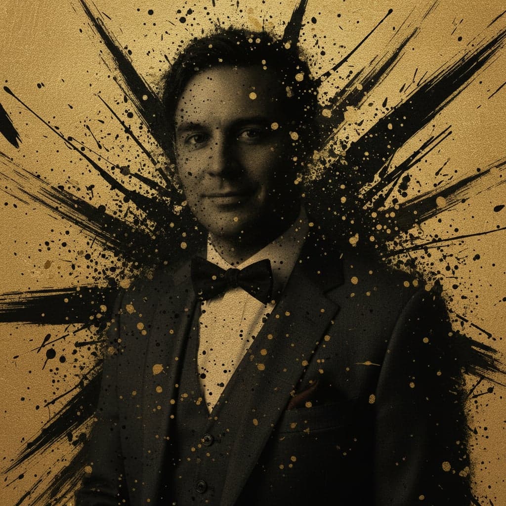 Jazz musician portrait transformed into sophisticated album cover with gold accents