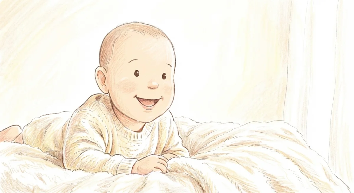 Baby photo with gentle storybook aesthetic - colored pencil illustration result