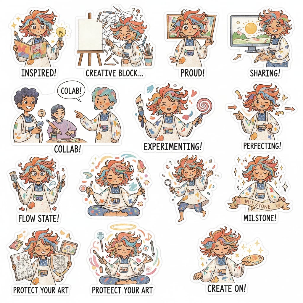 AI sticker maker example: artist-style character pack for LINE Store creators